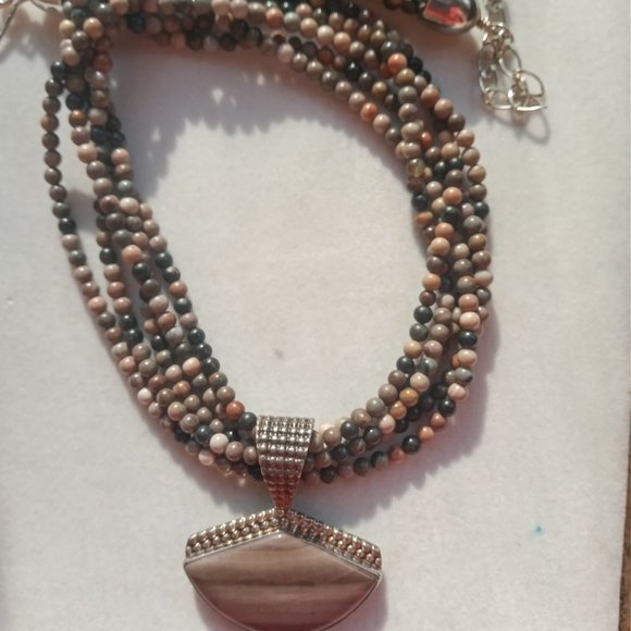 Jay King DTR 5 strand Jasper necklace and Jasper pendant 925 sterling silver, - Picture 7 of 12